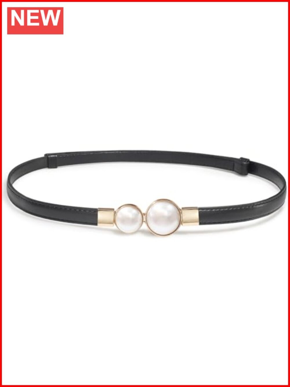 Skinny PU Leather Belt with Pearl Buckle for Dresses